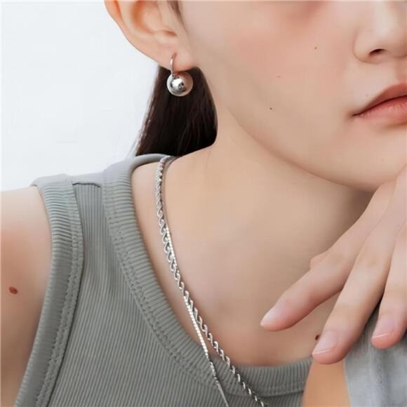 ilver Pearl Drop Earrings | 12mm Round Pearl with Platinum Plated Leverback - Picture 1 of 2